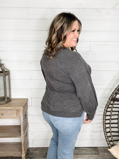 "If You Say So" V Neck Long Sleeve Ribbed Weekender