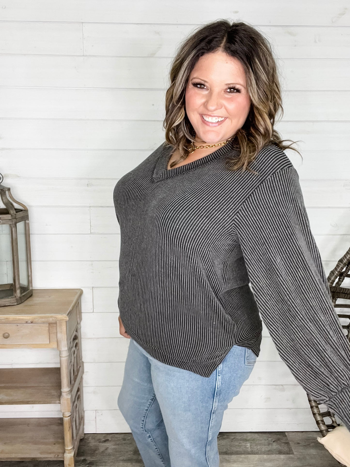 "If You Say So" V Neck Long Sleeve Ribbed Weekender