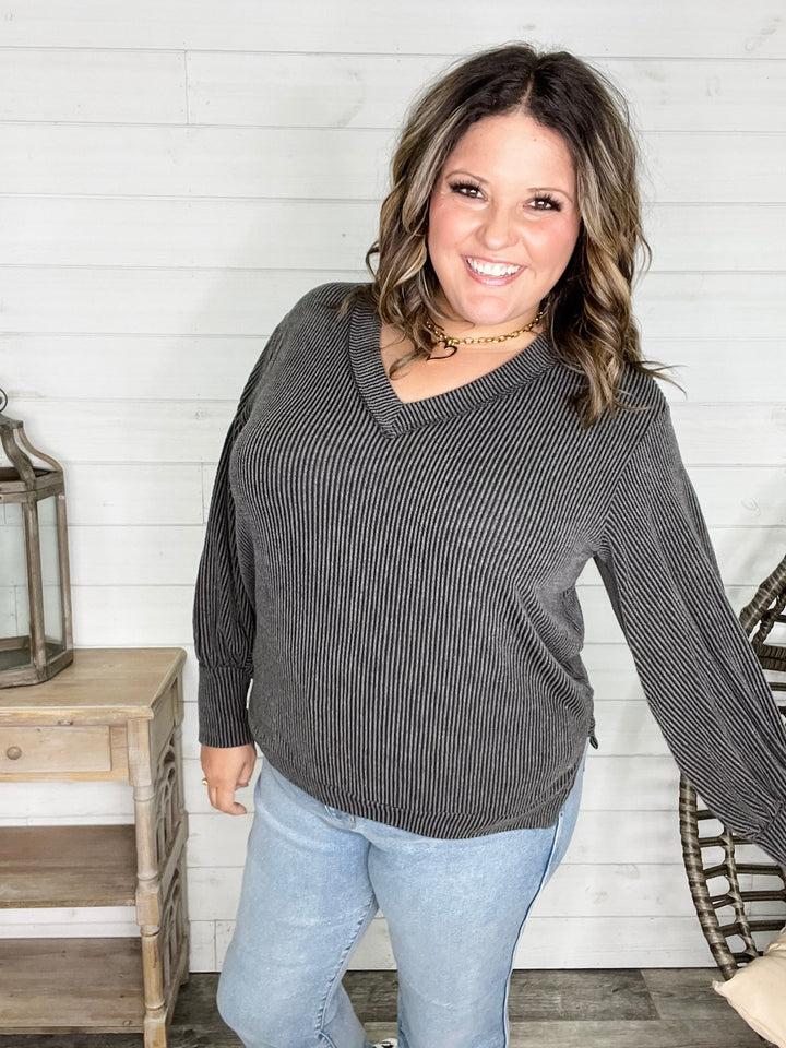 "If You Say So" V Neck Long Sleeve Ribbed Weekender