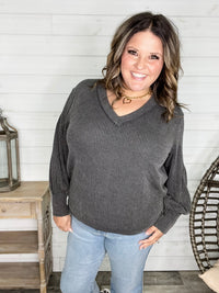 "If You Say So" V Neck Long Sleeve Ribbed Weekender