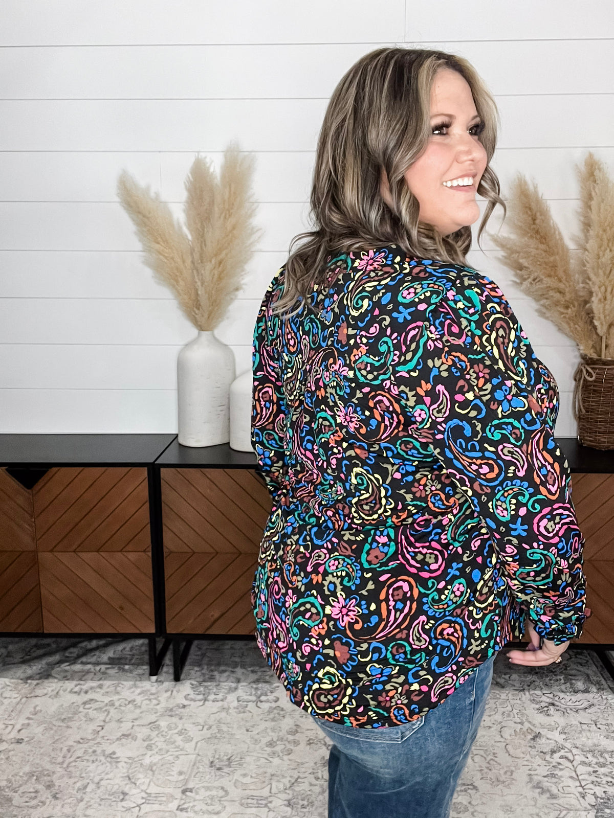 Dear Scarlett "Tungsten" Lizzy Smocked Wrist Long Sleeve Split Neck