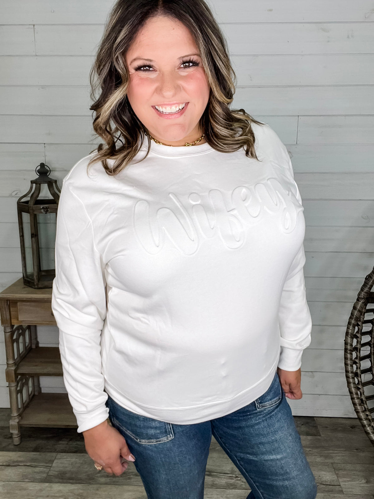 "Wifey" Embossed Crewneck Sweatshirt