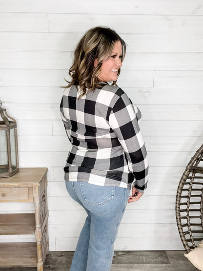 "Mindy" Black & White Check with Criss Cross & Lace Front Detail