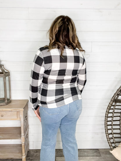 "Mindy" Black & White Check with Criss Cross & Lace Front Detail