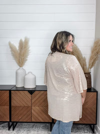 Dear Scarlett "Roosevelt" Short Sleeve Sparkle Cardigan with Double Ruffle Sleeve (Champagne)
