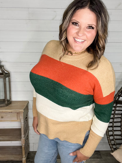 "Lindy" Long Sleeve Round Neck Stripe Sweater