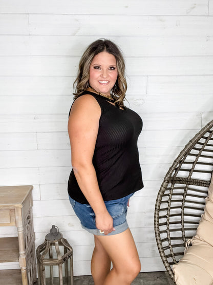 "Everett" Ribbed Tank Top With Criss Cross Front (Black)