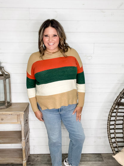 "Lindy" Long Sleeve Round Neck Stripe Sweater