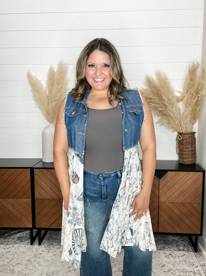 "Rock & Roll" Denim and Lace Vest