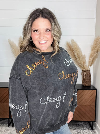 Sequin Cheers Long Sleeve (Black)