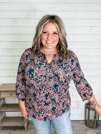 "Oval" 3/4 Sleeve Button Front Lizzy Luxe