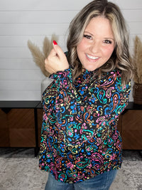Dear Scarlett "Tungsten" Lizzy Smocked Wrist Long Sleeve Split Neck