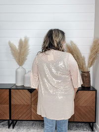 Dear Scarlett "Roosevelt" Short Sleeve Sparkle Cardigan with Double Ruffle Sleeve (Champagne)