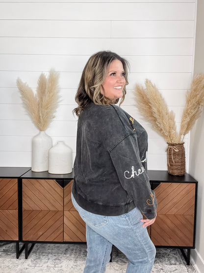 Sequin Cheers Long Sleeve (Black)