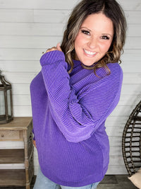 "Looks Like It" Oversized Corded Long Sleeve Pullover