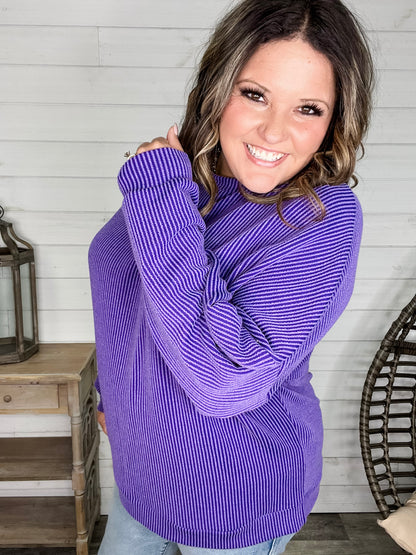 "Looks Like It" Oversized Corded Long Sleeve Pullover