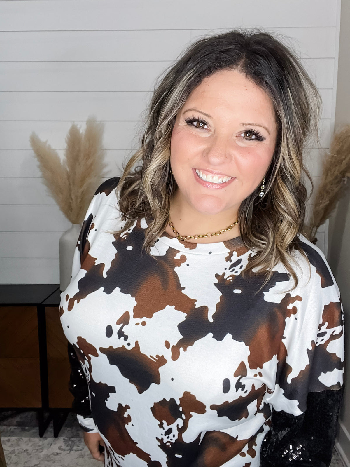 "On The Range" Long Sleeve Cowprint with Sequinned Sleeve