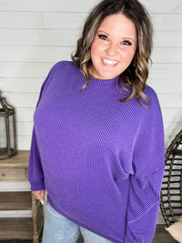 "Looks Like It" Oversized Corded Long Sleeve Pullover