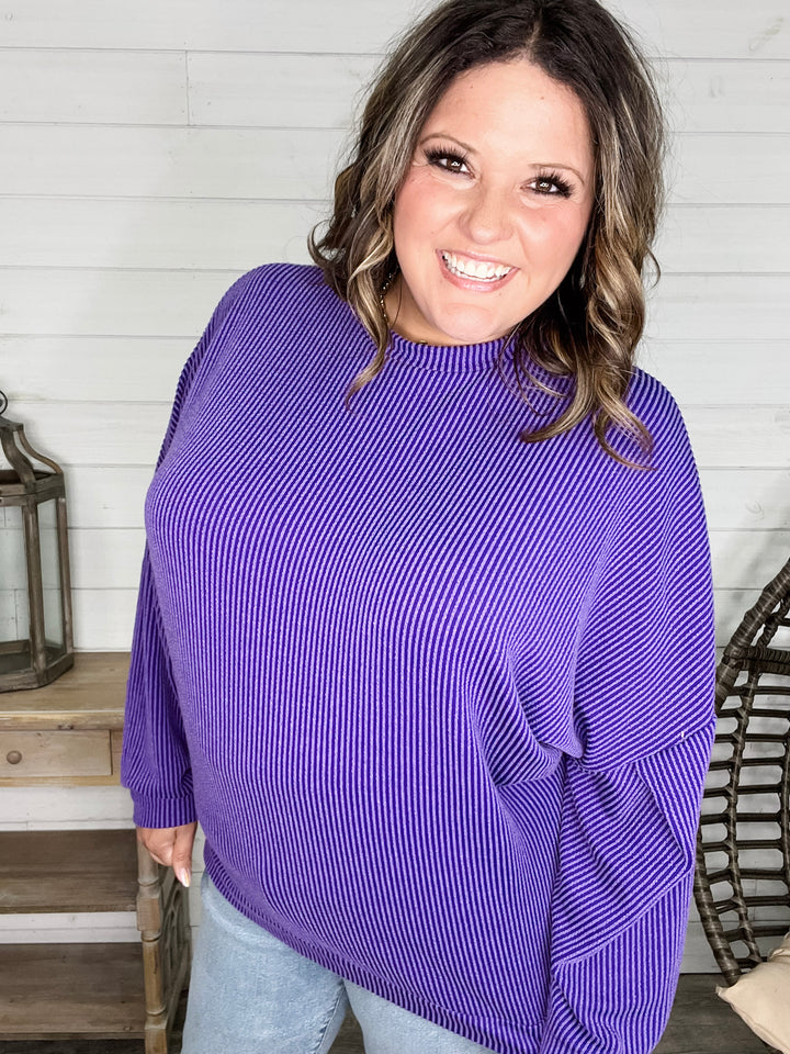 "Looks Like It" Oversized Corded Long Sleeve Pullover