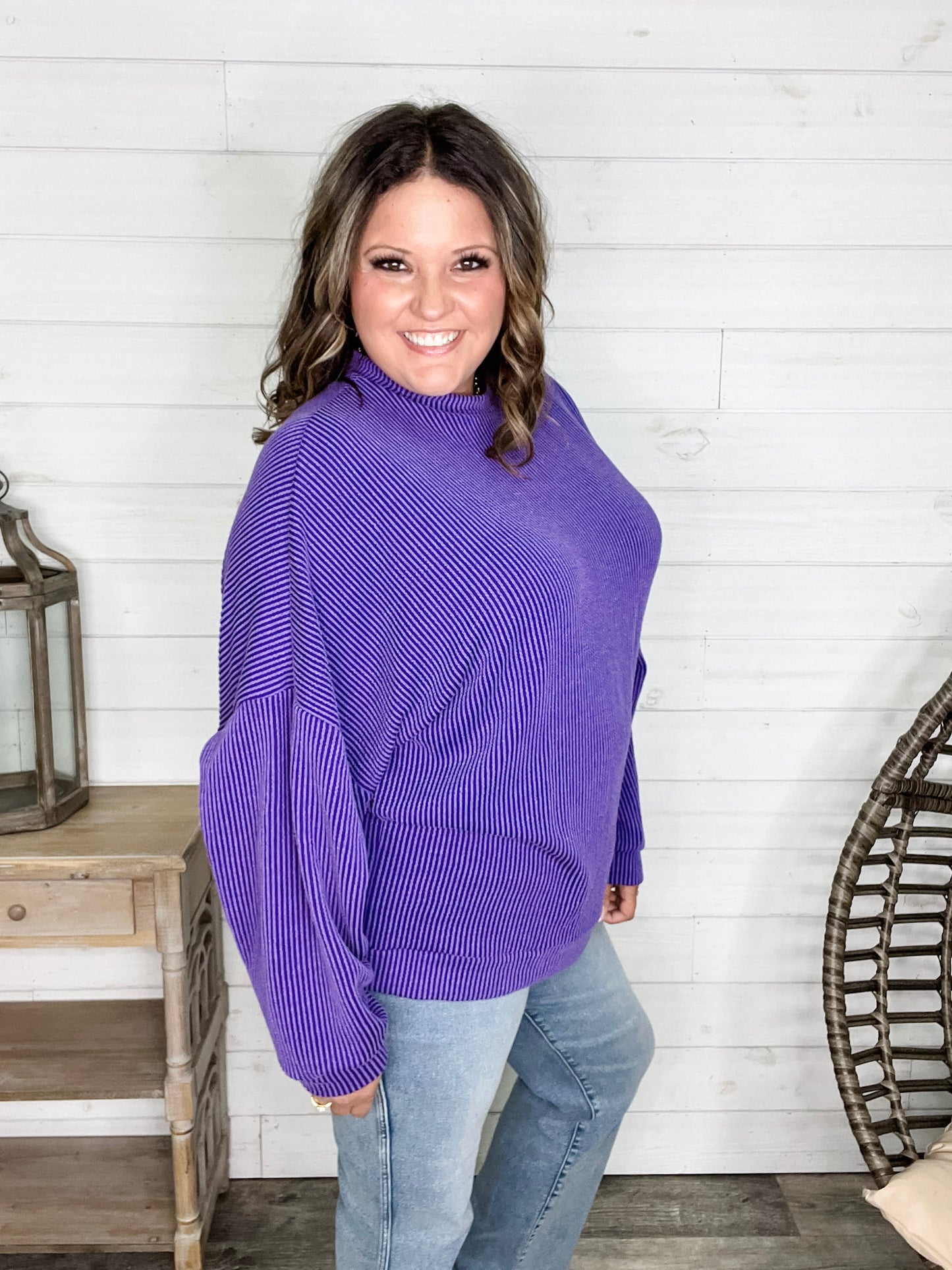 "Looks Like It" Oversized Corded Long Sleeve Pullover