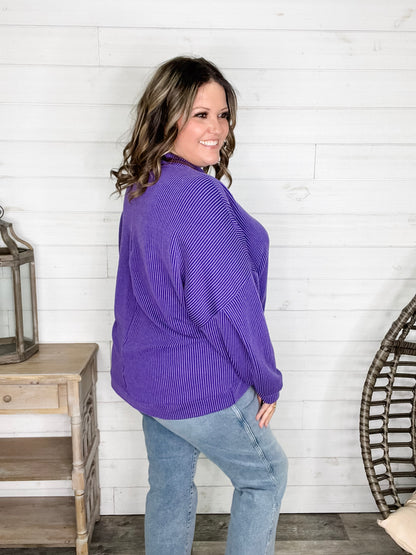 "Looks Like It" Oversized Corded Long Sleeve Pullover