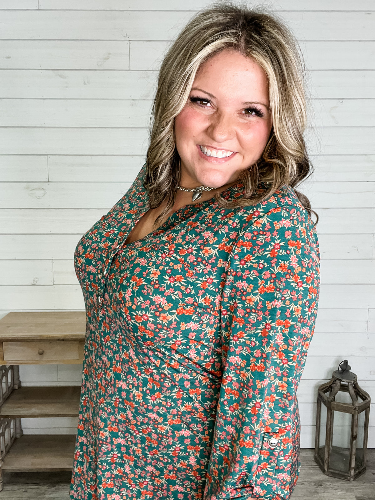 "Triangle" 3/4 Sleeve Button Front Lizzy Luxe