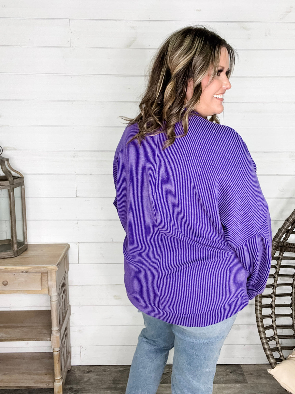 "Looks Like It" Oversized Corded Long Sleeve Pullover