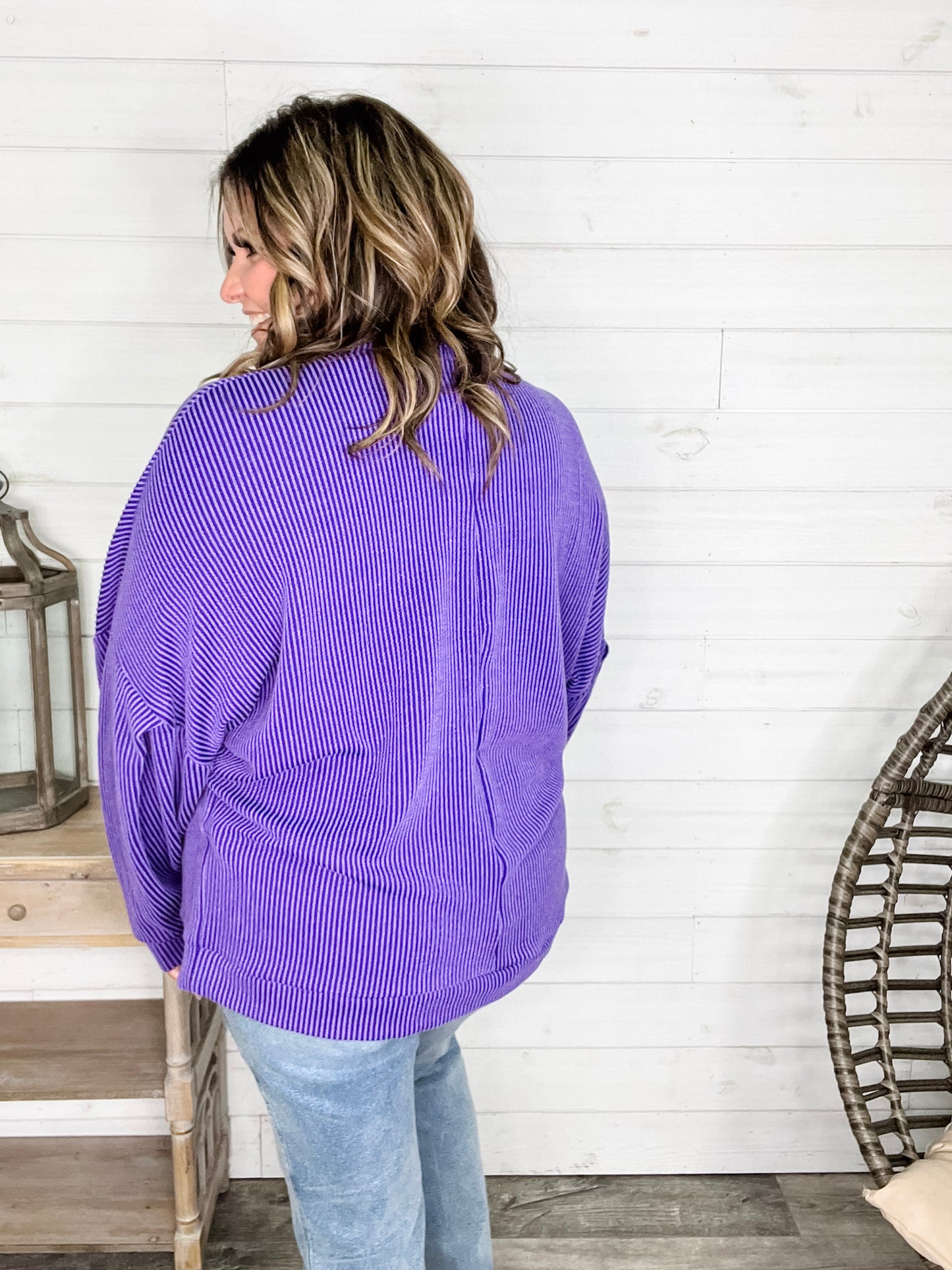 "Looks Like It" Oversized Corded Long Sleeve Pullover