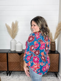 Dear Scarlett "Off Guard" Floral Lizzy 3/4 Sleeve Split Neck