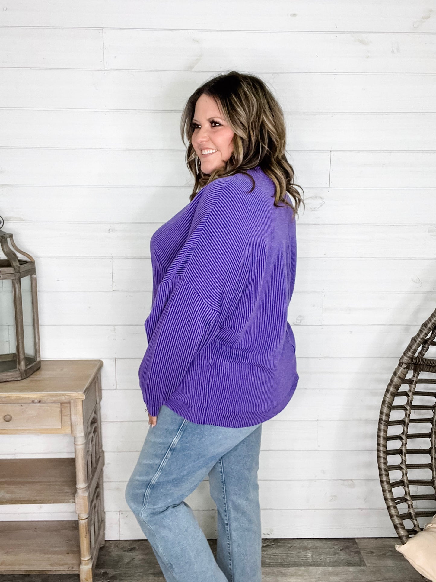 "Looks Like It" Oversized Corded Long Sleeve Pullover