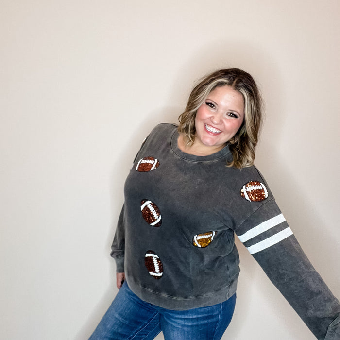 "Touchdown" Football Sequinned Crew Neck
