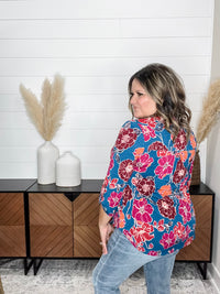 Dear Scarlett "Off Guard" Floral Lizzy 3/4 Sleeve Split Neck