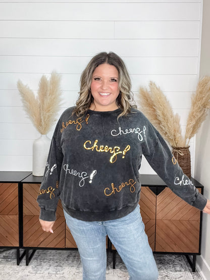 Sequin Cheers Long Sleeve (Black)