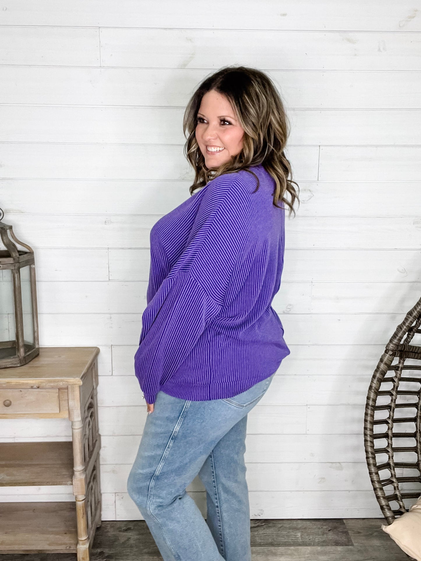 "Looks Like It" Oversized Corded Long Sleeve Pullover