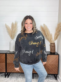 Sequin Cheers Long Sleeve (Black)