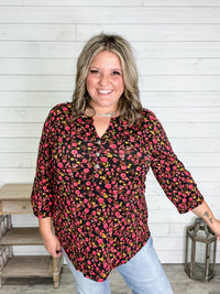 "Rectangle" 3/4 Sleeve Button Front Lizzy Luxe