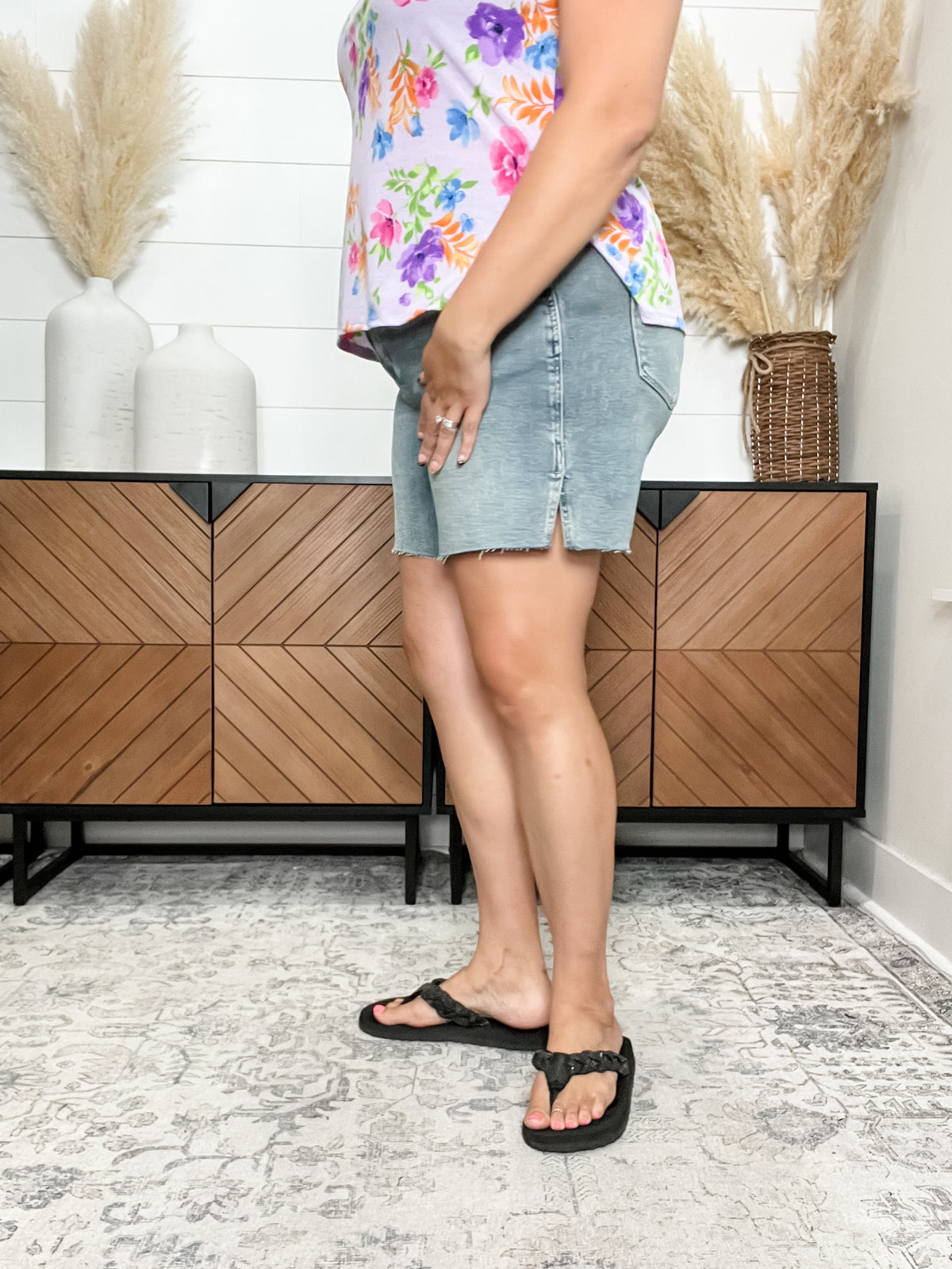 Judy Blue "All The Ways" Mid Thigh Side Slit Raw Hem Shorts