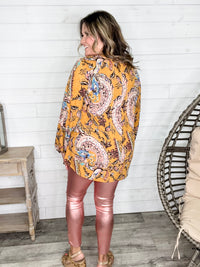 "Nova" Long Balloon Sleeve Paisley V Neck