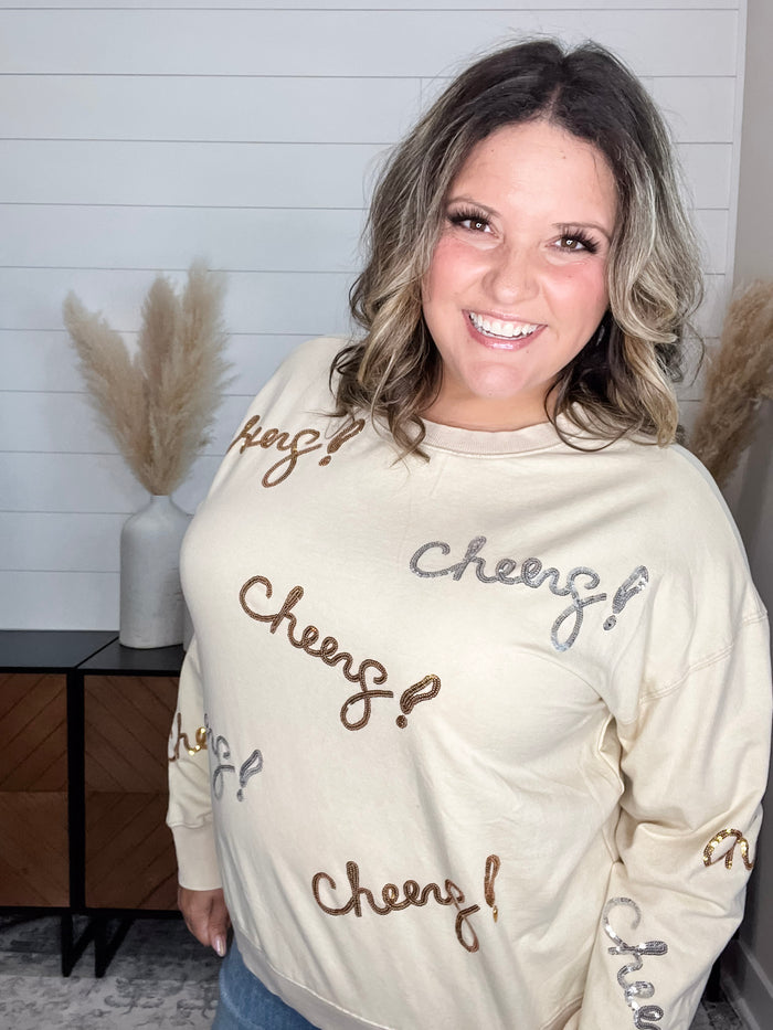 Sequin Cheers Long Sleeve (Ecru)