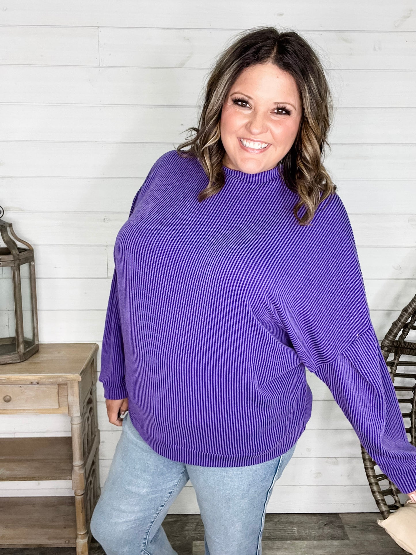 "Looks Like It" Oversized Corded Long Sleeve Pullover