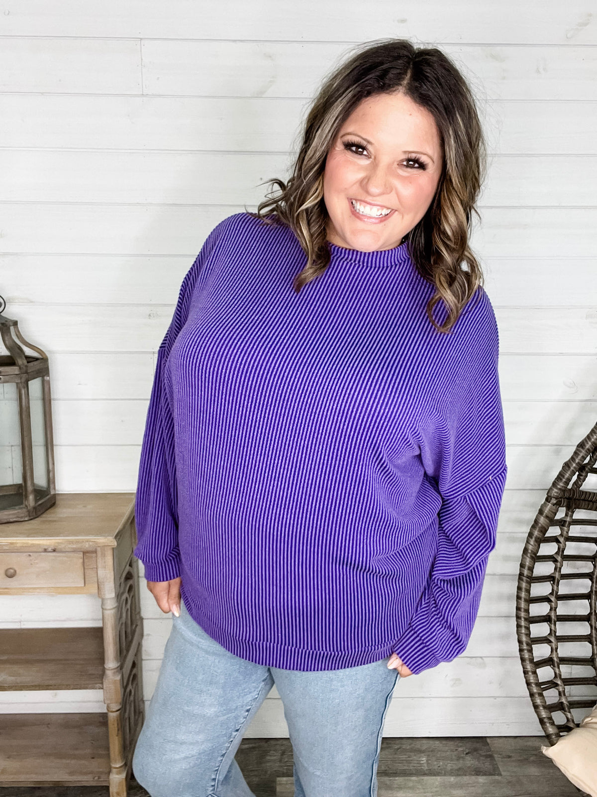 "Looks Like It" Oversized Corded Long Sleeve Pullover