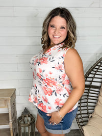 "Marco" Floral Sleeveless Split Neck