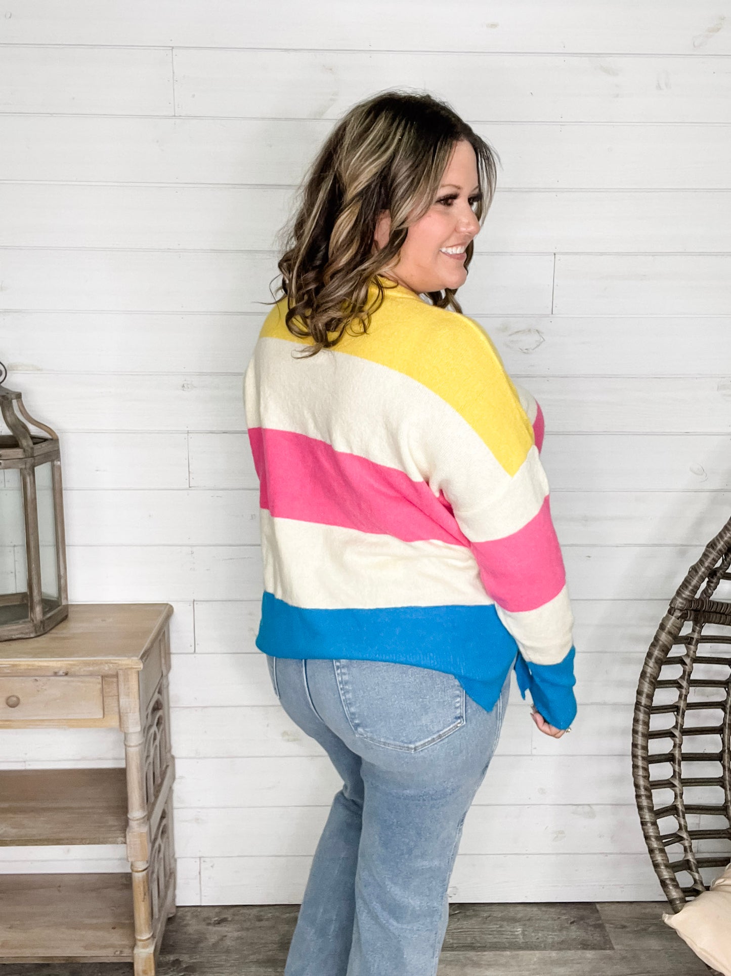 "Ditto" Long Sleeve Round Neck Stripe Sweater