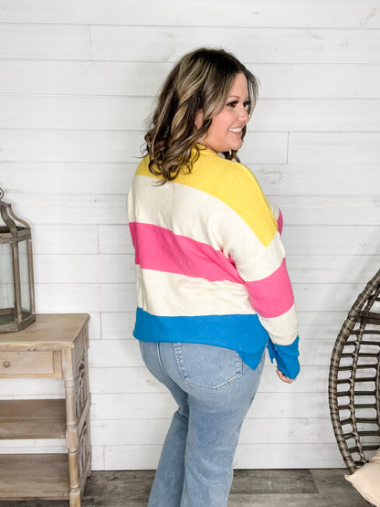 "Ditto" Long Sleeve Round Neck Stripe Sweater