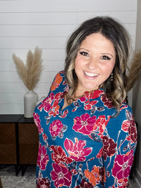 Dear Scarlett "Off Guard" Floral Lizzy 3/4 Sleeve Split Neck