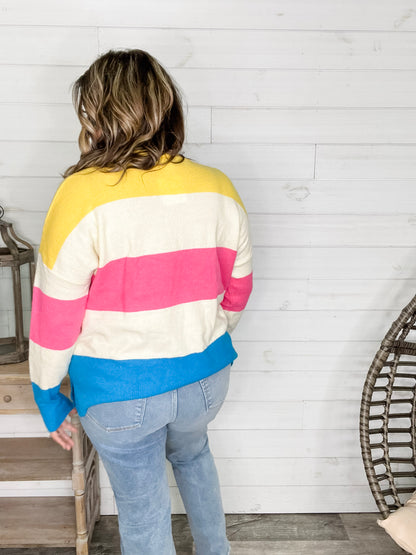 "Ditto" Long Sleeve Round Neck Stripe Sweater
