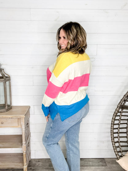 "Ditto" Long Sleeve Round Neck Stripe Sweater