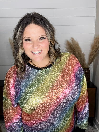 "Moonglow" Rainbow Sequin Crew Neck