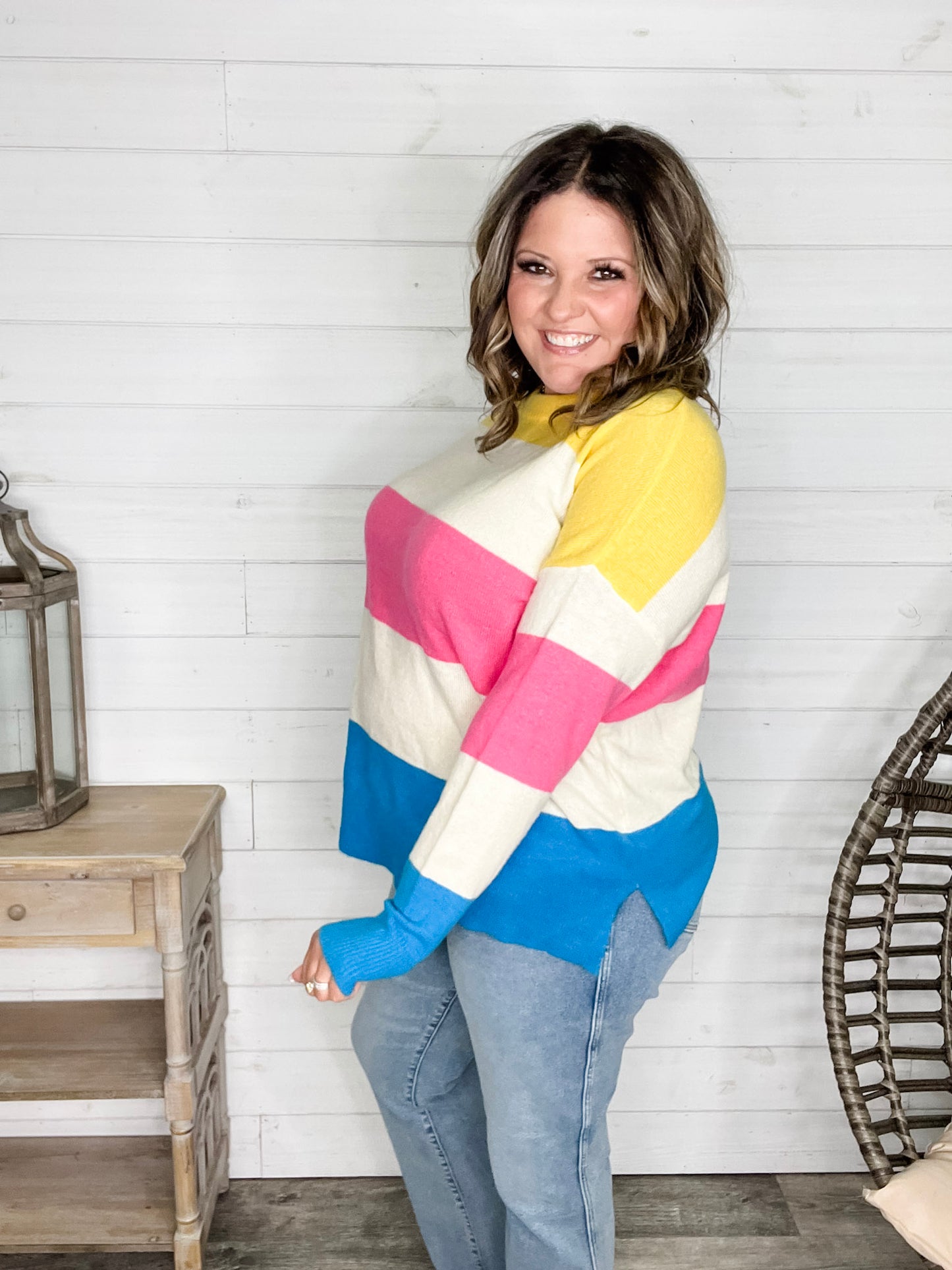 "Ditto" Long Sleeve Round Neck Stripe Sweater