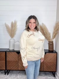Sequin Cheers Long Sleeve (Ecru)